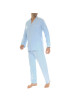 Thumbnail Pyjama long en coton bleu ciel uni avec une coupe droite et un col cubain