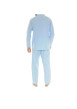 Thumbnail Pyjama long en coton bleu ciel uni avec une coupe droite et un col cubain - Image 2