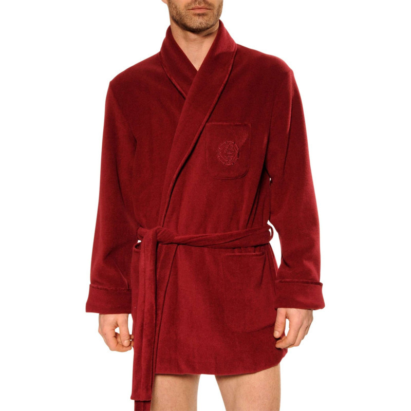 Christian Cane - Peignoir Baikal Grande Taille Rouge En Velours à Coupe Droite Et Col Cranté - Rouge