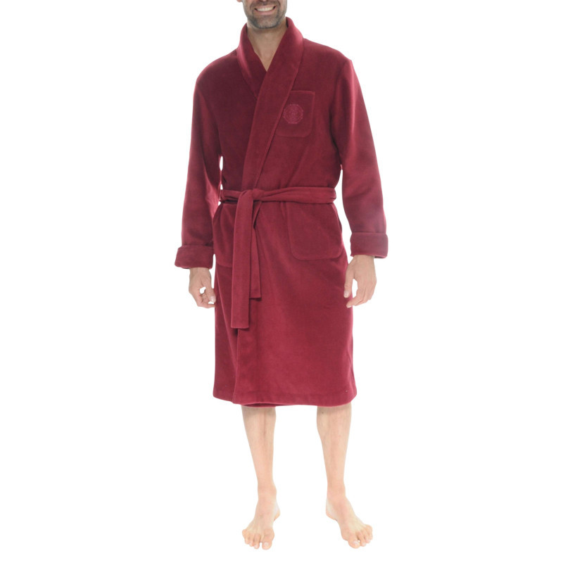 Christian Cane - Robe De Chambre Longue Rouge Unie à Coupe Ajustée Et Col Châle - Rouge