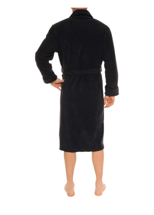 Robe de chambre longue marine unie avec une ceinture à nouer