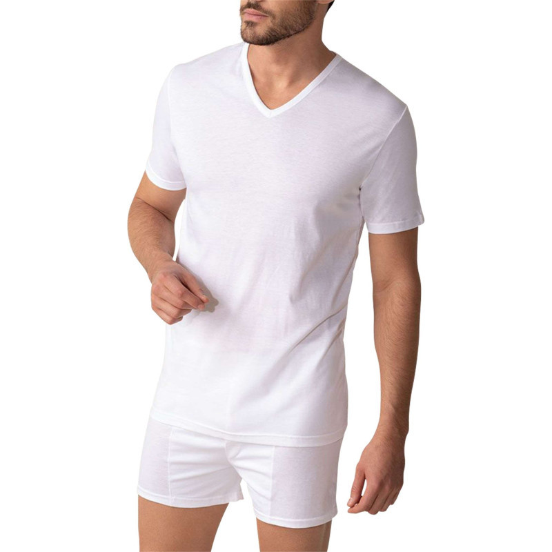 Eminence - T-shirt Blanc Uni En Coton D'egypte Avec Coupe Droite Et Col V - Blanc