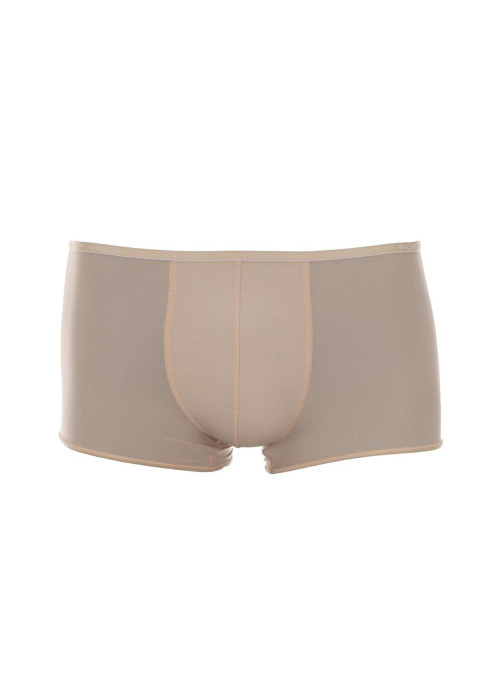 Boxer Plumes beige avec logo au niveau de la taille élastiquée coupe courte
