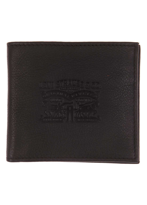 Portefeuille en cuir de vache noir uni avec fermeture à rabat