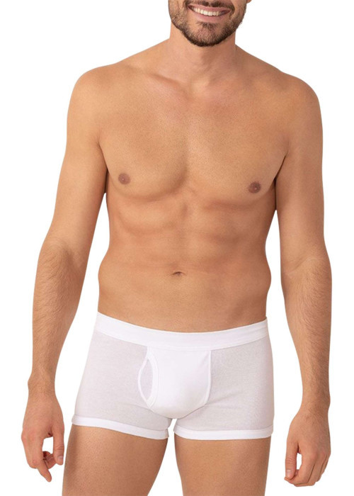 Boxer ouvert blanc uni en coton premium avec coupe sobre et confortable