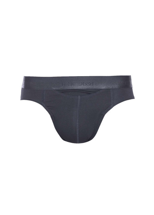 Slip Ho1 noir avec logo brodé effet métallisé autour de la taille coupe ouverte