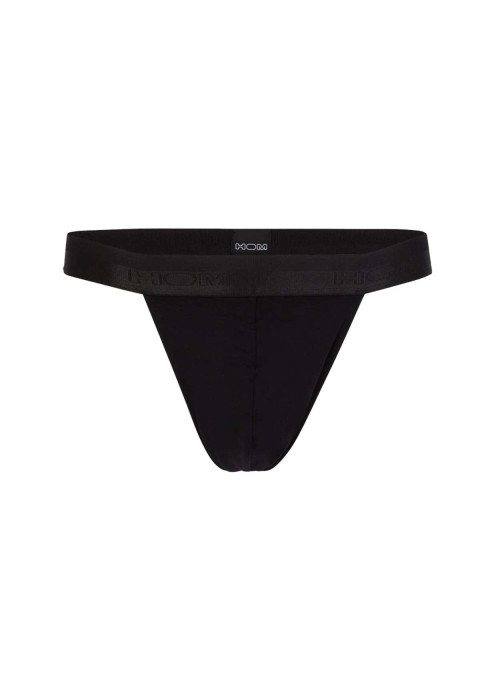 Slip noir uni style tanga avec taille élastiquée noire