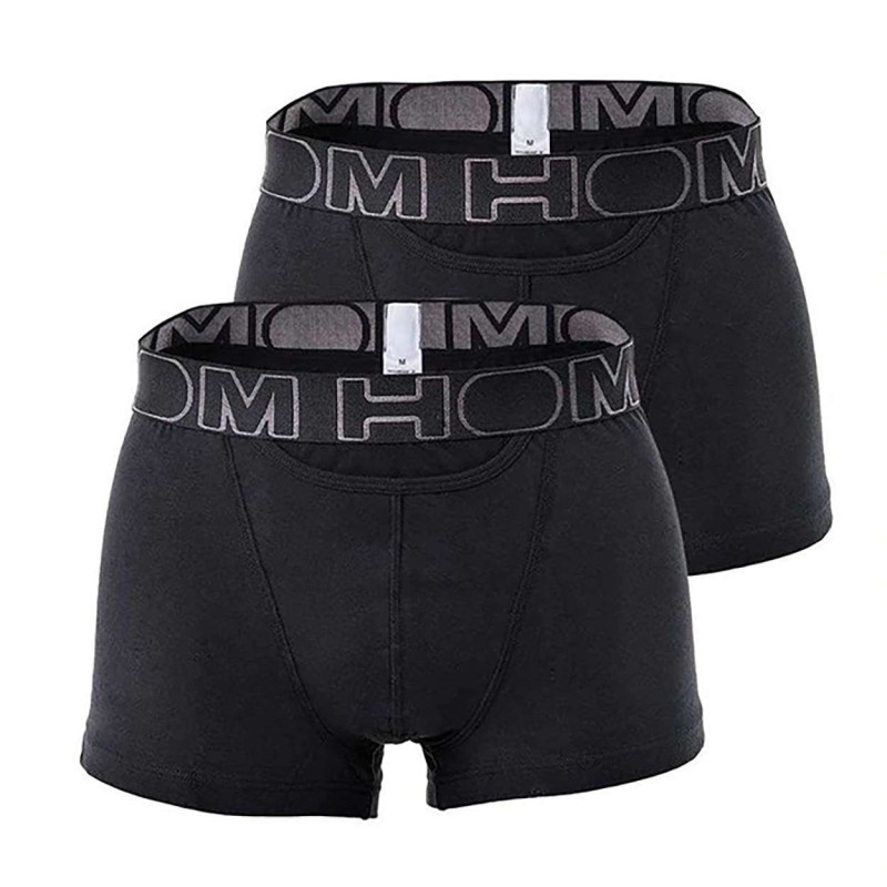 Hom - Lot De Deux Boxers Noir Unis Avec Tailles élastiquées Noires - Noir Hom - Lot De Deux Boxers Noir Unis Avec Tailles élastiquées Noires - Noir