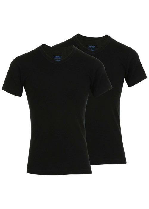 Lot de 2 t-shirts noirs en coton unis coupe droite col V