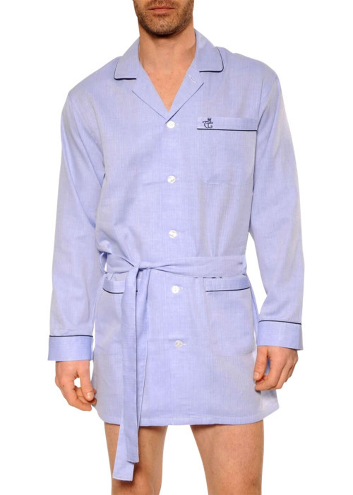Veste de pyjama en popeline de coton ciel unie à coupe droite et col à revers