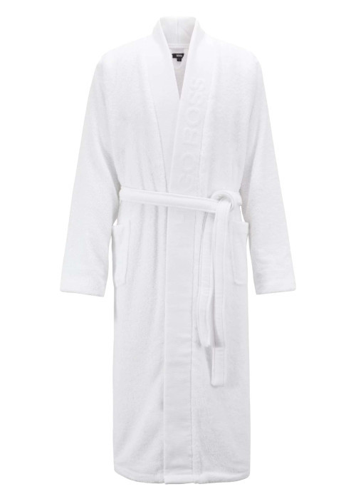 Peignoir blanc en coton avec ceinture à nouer devant