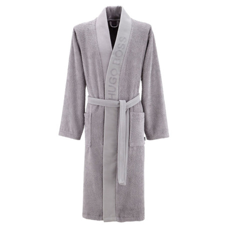 Peignoir gris en 100% coton uni coupe régular...