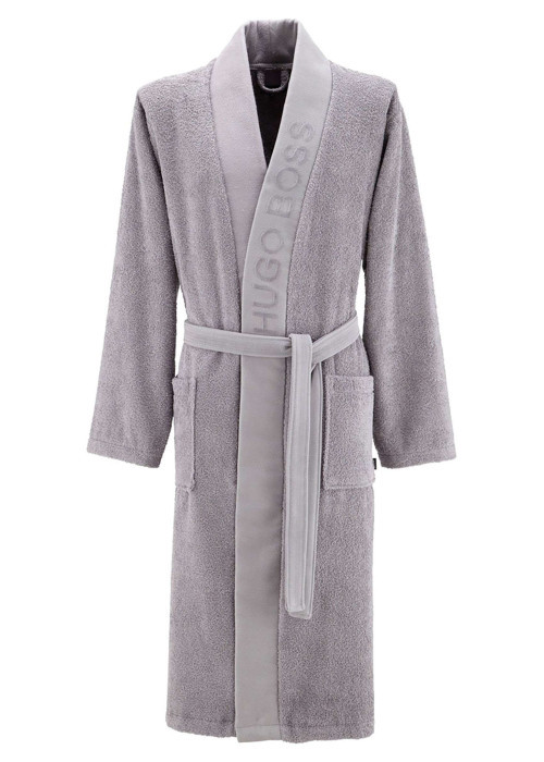 Peignoir gris en 100% coton uni coupe régular avec un col châle