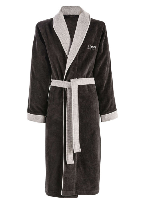 Peignoir noir en coton avec une coupe droite et lien