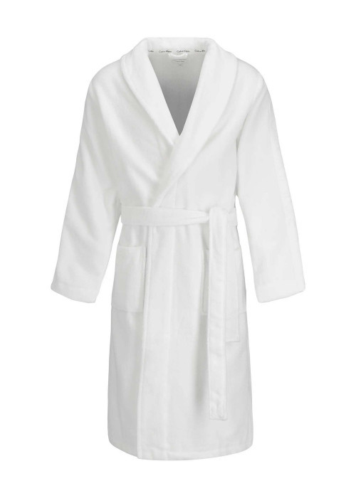 Peignoir en coton blanc uni avec une coupe droite et un col cache-coeur