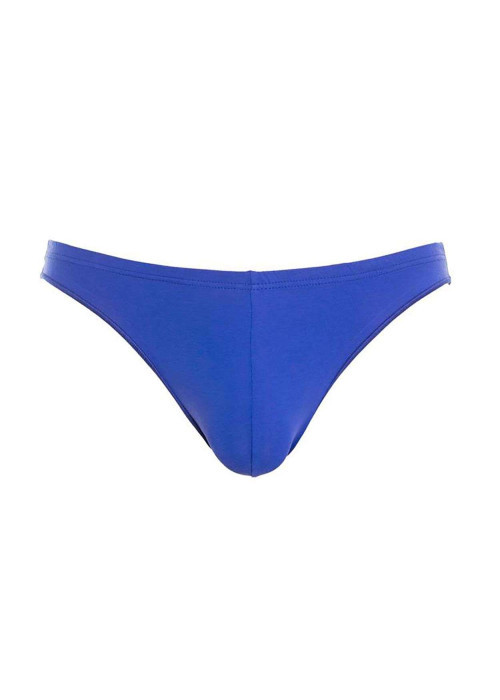 String bleu uni avec taille élastiquée et surpiqûres ton sur ton