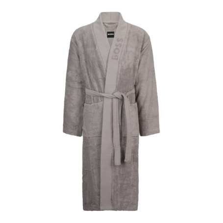 Peignoir en coton anthracite uni coupe droite...