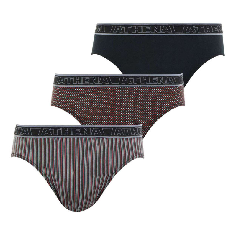 Athéna - Lot De 3 Slips Multicolores En Coton Fantaisie - Marron