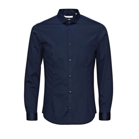 Chemise marine à coupe ajustée à col français...