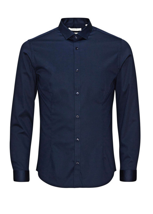Chemise marine à coupe ajustée à col français et à fermeture boutonnée