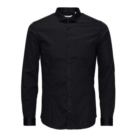 Chemise noire unie à coupe ajustée à col...