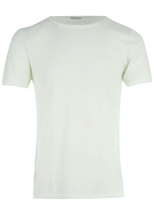 T-shirt blanc uni avec une coupe droite un col rond et des manches courtes