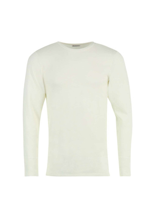 T-shirt blanc en laine mélangée avec col rond et coupe droite