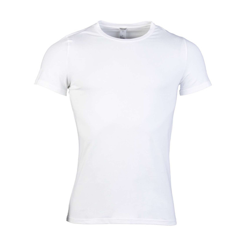 Hom - T-shirt Blanc Uni Ajusté à Col Rond Avec Surpiqûres Ton Sur Ton - Blanc Hom - T-shirt Blanc Uni Ajusté à Col Rond Avec Surpiqûres Ton Sur Ton - Blanc