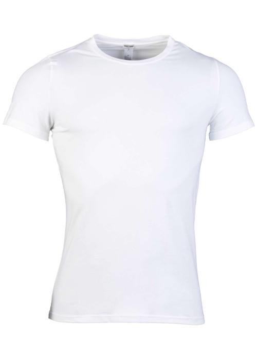 T-Shirt blanc uni ajusté à col rond avec surpiqûres ton sur ton