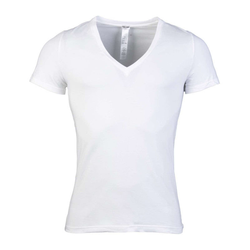 Hom - T-shirt Blanc En V-coton Elasthanne V-uni Coupe V-courte Col V-col V - Blanc Hom - T-shirt Blanc En V-coton Elasthanne V-uni Coupe V-courte Col V-col V - Blanc