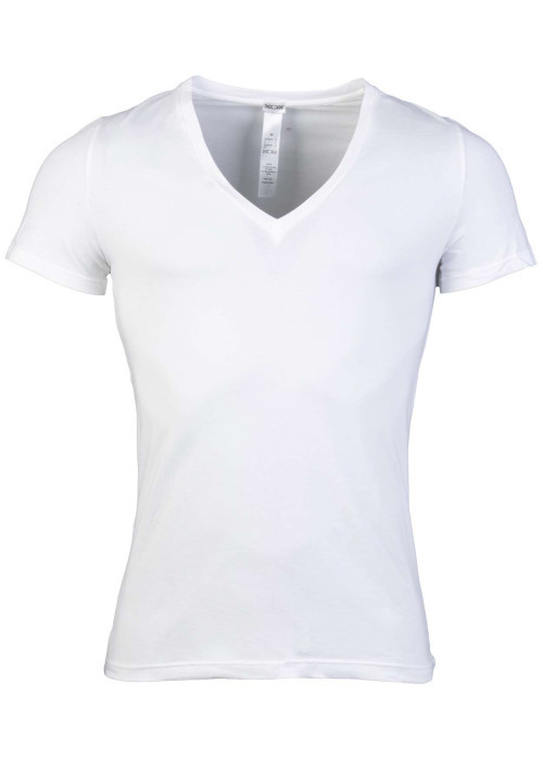 T-Shirt blanc en v-coton elasthanne v-uni coupe v-courte col v-col v