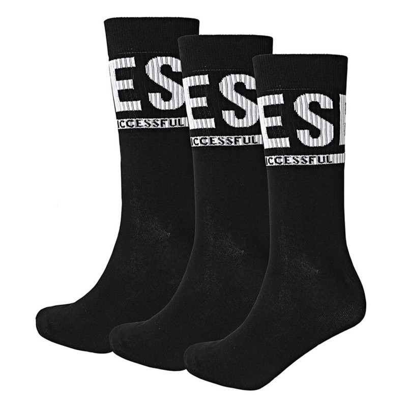Diesel - Lot De 3 Paires De Chaussettes Noires En Coton Mélangé Unies - Noir Diesel - Lot De 3 Paires De Chaussettes Noires En Coton Mélangé Unies - Noir