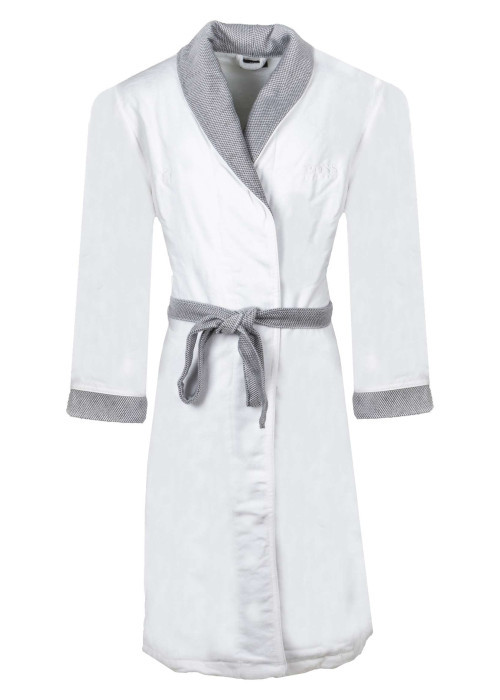 Peignoir blanc et gris chiné en coton avec une coupe droite
