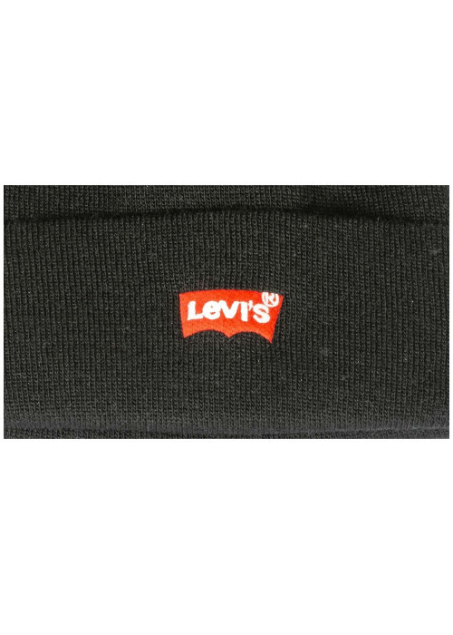 Bonnet noir à revers avec logo iconique de la marque cousu et surpiqûres ton sur ton