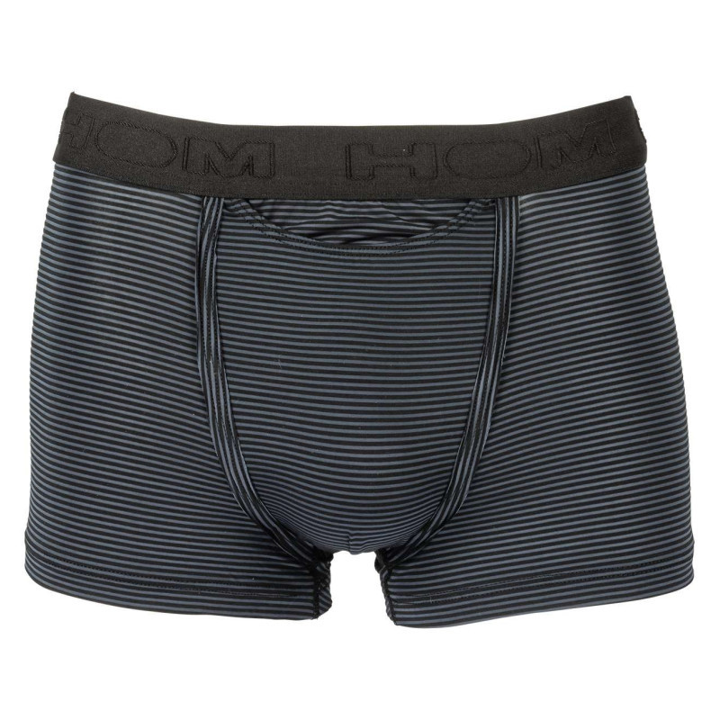 Hom - Boxer Classique Simon à Rayures Horizontales Grises Et Noires Coupe Ouverte - Noir Hom - Boxer Classique Simon à Rayures Horizontales Grises Et Noires Coupe Ouverte - Noir