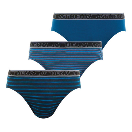 Lot de 3 slips bleus en coton à rayures et...