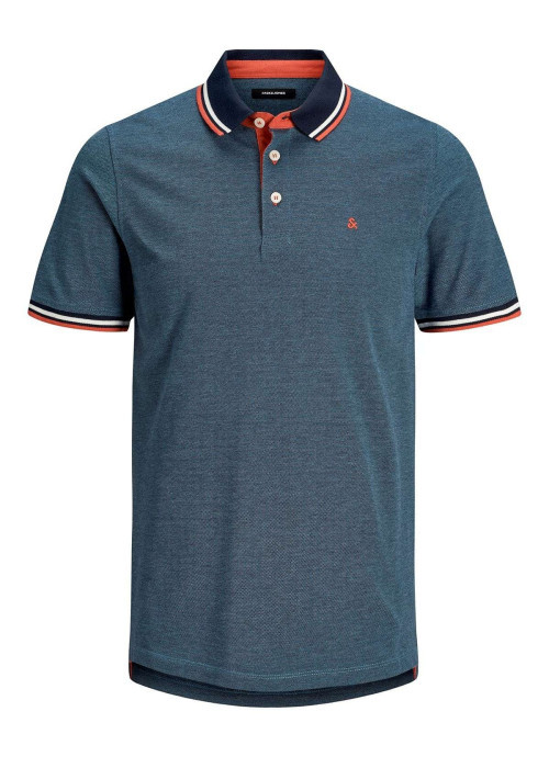 Polo pour homme bleu uni en coton avec une coupe droite et un col boutonné