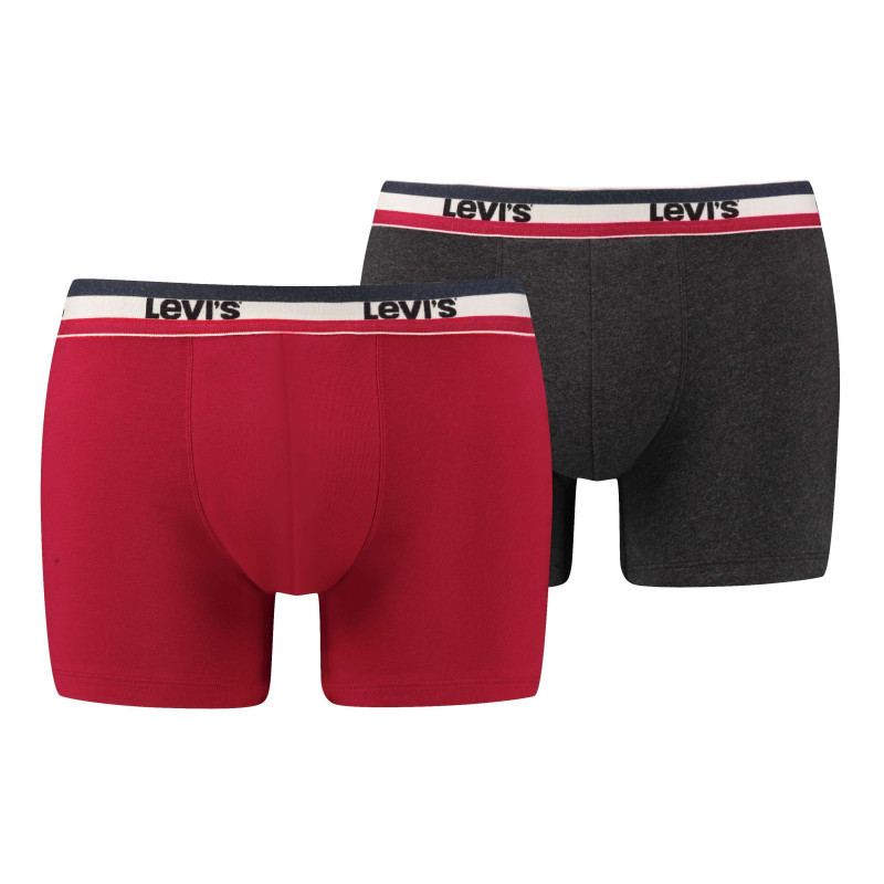 Levi's® - Lot De 2 Boxers Rouge Et Anthracite Unis à Bande élastiquée Rayée - Multicolore