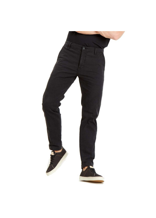 Pantalon 5 poches droit Chino en coton stretch noir à jambe slim et zippé
