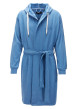 Thumbnail Peignoir à capuche bleue en coton mélangé avec liseré blancs et ceinture ton sur ton