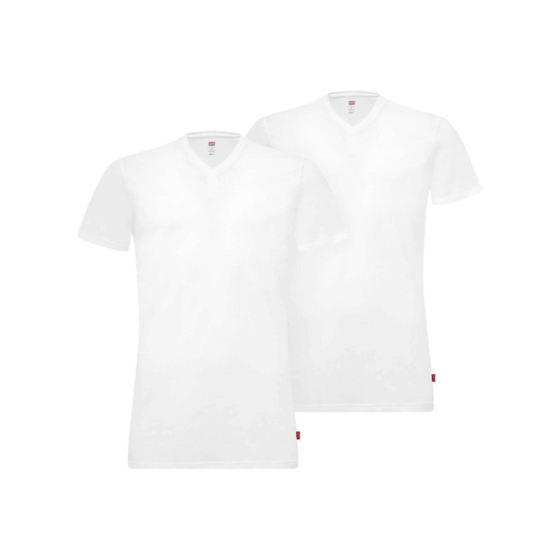Levi's® - T-shirts Blancs En Coton Unis Avec Une Coupe Droite Et Un Col V - Blanc