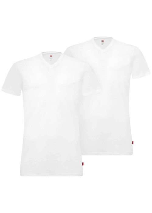 T-shirts blancs en coton unis avec une coupe droite et un col V