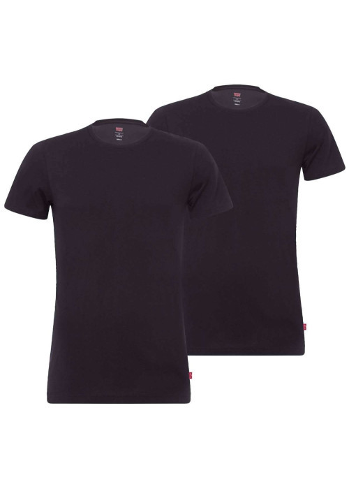 T-shirt noir uni avec une coupe droite à col rond et à manches courtes