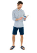 Thumbnail Short en coton marine uni à coupe chino et à fermeture zippée boutonnée - Image 2