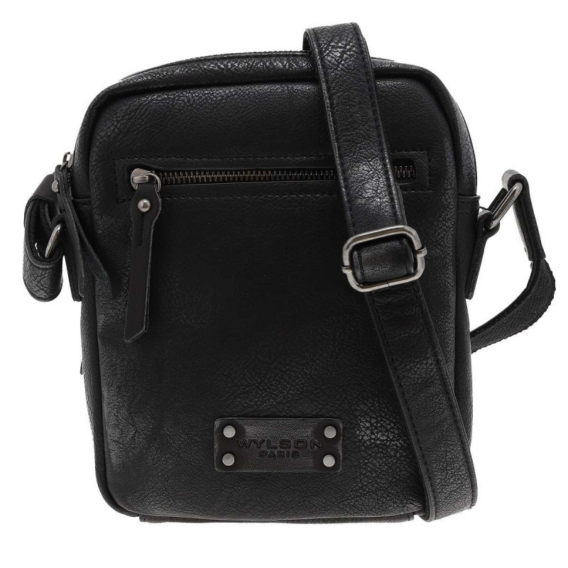 Wylson - Sacoche En Cuir Noir à Bandoulière Ajustable Et Compartiment Zippé - Noir Wylson - Sacoche En Cuir Noir à Bandoulière Ajustable Et Compartiment Zippé - Noir