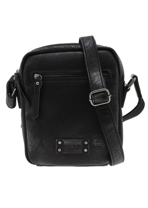 Sacoche en cuir noir à bandoulière ajustable et compartiment zippé