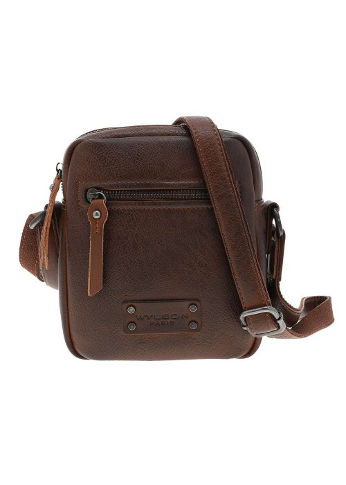 Sacoche en cuir marron à bandoulière ajustable et compartiment zippé