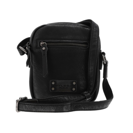 Sacoche en cuir noir à bandoulière ajustable et...