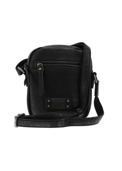 Sacoche en cuir noir à bandoulière ajustable et à fermeture zippée