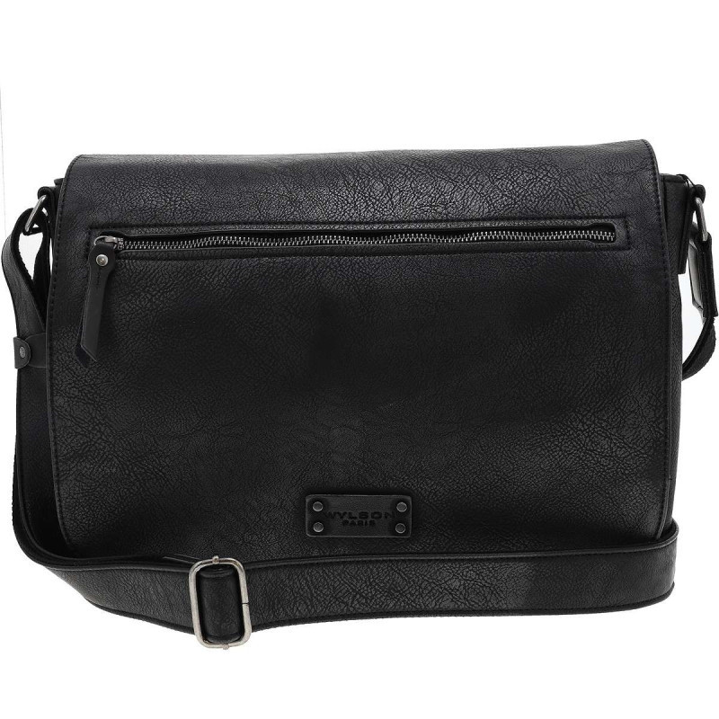 Wylson - Sacoche En Cuir Noir à Bandoulière Ajustable Et Compartiment à Rabat - Noir Wylson - Sacoche En Cuir Noir à Bandoulière Ajustable Et Compartiment à Rabat - Noir